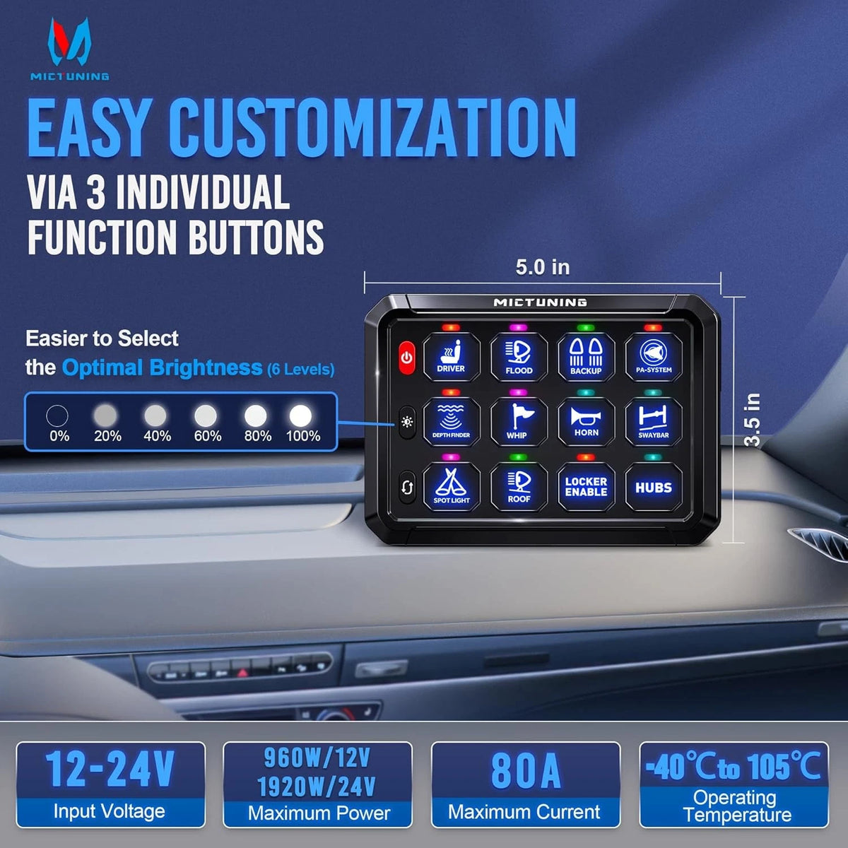 Panel Botonera de Accesorios MicTuning 12 canales