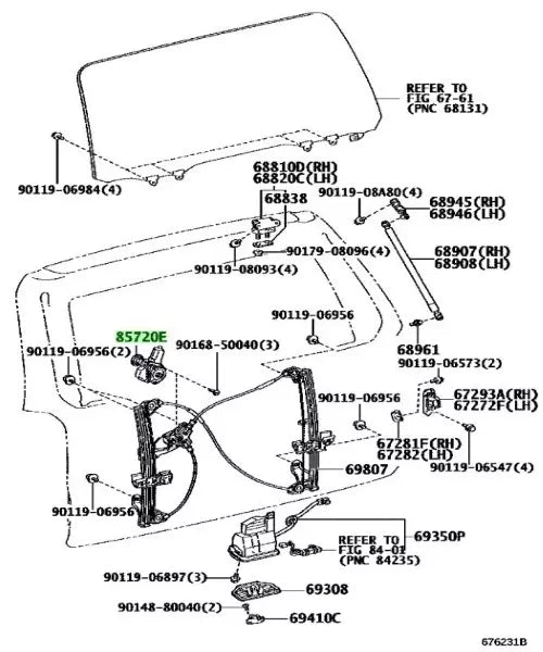 Motor Vidrio Portalon  Toyota 4Runner 2010 -2020 en adelante 5G 5th Gen