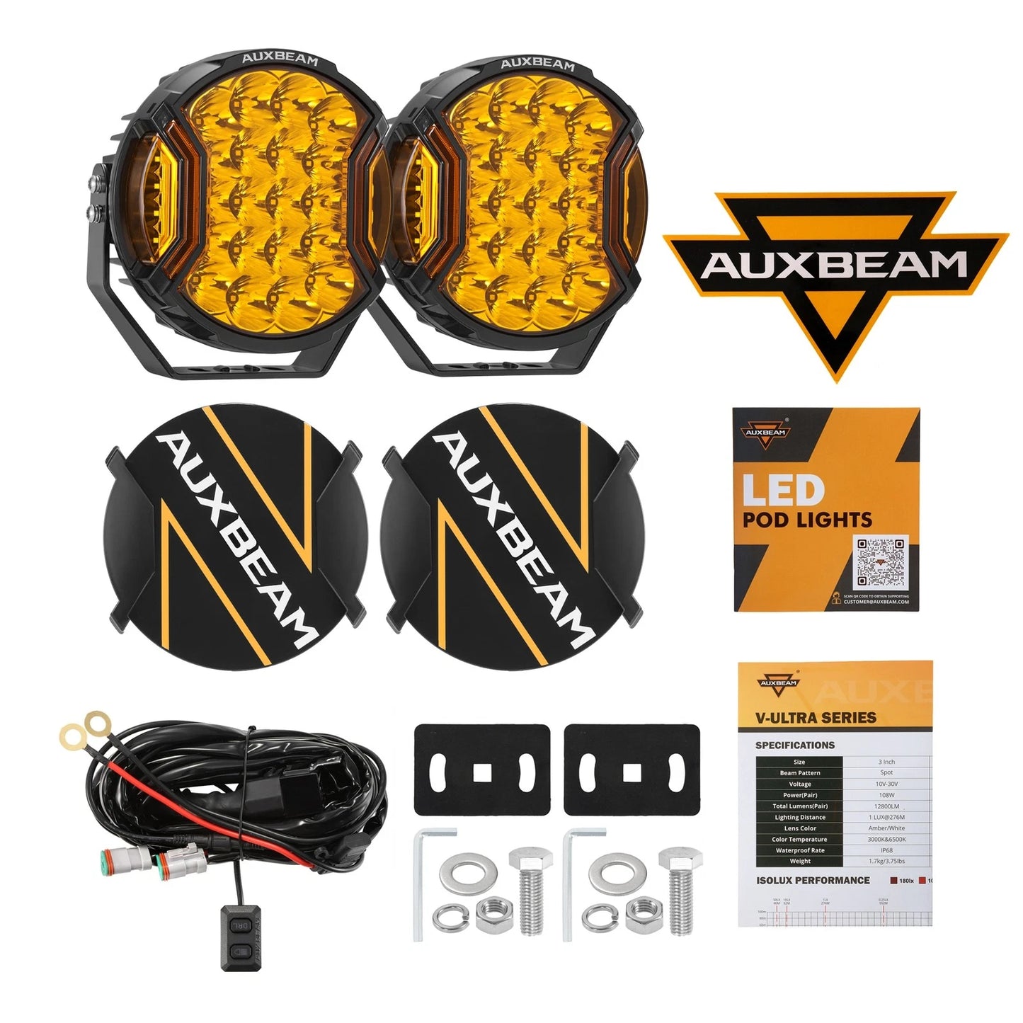 AUXBEAM 9"inch 300W V-Ultra Series Ambar